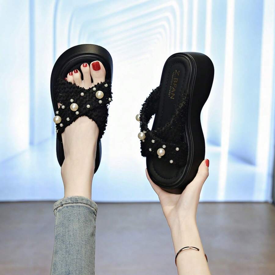 Women's Fashion Full Match Spring/Summer Outdoor Beach Non Slip Comfortable Breathable Casual Thick Bottom Height Raising Sandals - Black - View 1