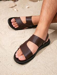 New British Style Men's Beach Shoes, Breathable Low-Top Patchwork Fashion Adjustable Heel Convertible Sandals, Outdoor Sports Casual Holiday Beach Camping Versatile Sandals - Rust Brown - View 4