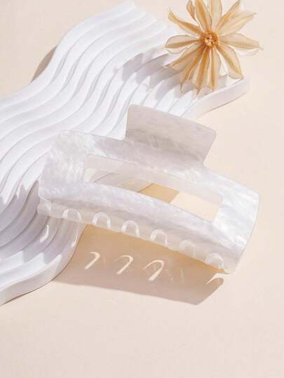 1pc Women Premium Elegant Sweet Versatile Solid Color Textured Hollow Square Non-Slip Strong Fashionable 4-Inch White Hair Claw Clip, Suitable For Daily Use And Gifts Hair Clips Hair Jaw Clip Hair Clamps Hair Clutch Hair Catcher Clip Fall Winter Hair Accessories For Women For Vacation Outfits Woman