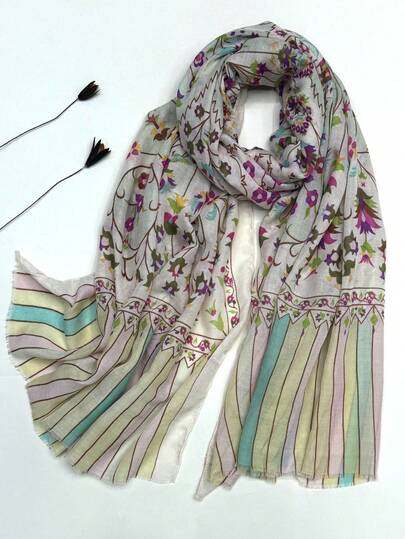 1pc Breathable Tassel Shawl, Elegant Scarf Fashion Bohemian Lady Silk Scarf, Vibrant Color Large Scarf For Spring/Summer, Versatile Headscarf, Outdoor Sun Protection Beach Wrap
