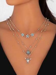 3pcs/Set Vintage Western Style Faux Turquoise Necklace Set - Multicolor - View 2