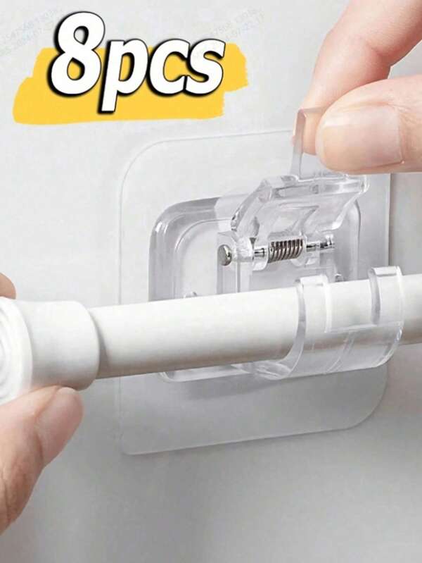 8/6/4/2Pcs Curtain Rod Brackets No Drilling, Self Adhesive Curtain Rod Holders Nail Free Adjustable Curtain Rod Hooks Curtain Hangers For Bathroom Kitchen Bathroom Hotel Home Bathroom Decor Summer Bathroom Accessories Back To School