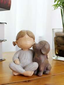 1 件小女孩和狗雕像树脂家居装饰创意桌面树脂装饰雕刻娃娃狗纪念品礼物 - 彩色 - 查看 8