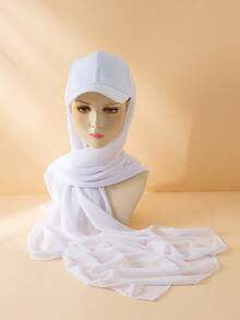 1pc Women's Spring/Summer/Autumn Chiffon Patchwork Baseball Cap Integrated Turban Hijab Scarf Hat, Sun Protection Hair Sleep Cap - Multicolor - View 17