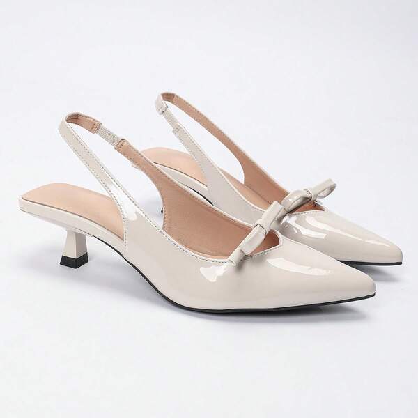 OMS Spitz zulaufende Sandaletten mit dünnem Absatz für Damen, Neuheiten Frühling/Sommer 2025, französischer Stil geschlossene Zehenpartie, ausgeschnitten, Schleifendekor, Gummiband, weiß, hoher Absatz, leicht, atmungsaktiv, geeignet für alle Jahreszeiten