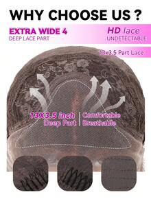 13x3.5 高清蕾丝假发 挑染棕色合成蕾丝前假发 预拔发际线 无胶 佩戴即用 26 英寸长波浪蕾丝前假发 女士 - 彩色 - 查看 9