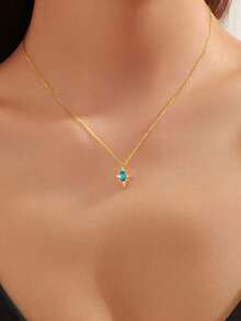GAGAFEEL 1pc Sterling 925 Silver Exquisite Elegant Fashionable Star Blue Zirconia Pendant Necklace For Women Clavicle Chain Daily Wearing Party Jewelry Gift - Gold - View 3
