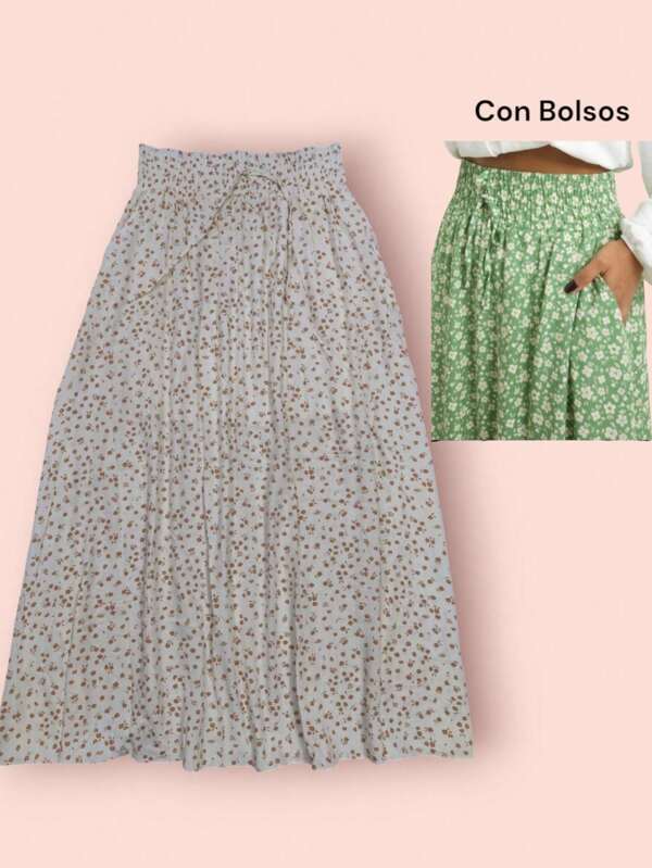 Saia Longa Feminina Viscolinho Cor Verde Bandeira Forrada  Cós Largo   Com Bolsos – Look Deslumbrante em Tamanho Único!