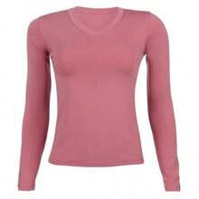Kit 3 Women's Basic Long Sleeve V-Neck Blouses - Gray / Rose / Red - View 3
