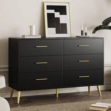 Modern 6-Deep Drawer Dresser For Bedroom, Wide Chest Of Drawers With Gold Handles - Ideal For Master & Guest Bedrooms, Offering Ample Storage Space