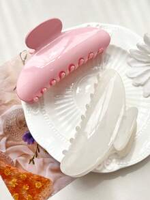 2pcs Jelly Shiny Sweet Pink & White Minimalist Elegant Semi-Circular Hair Claw Clips, Suitable For Spring/Summer Hair Jaw Clip Hair Clamps Hair Clutch Hair Catcher Clip, Casual Fall Winter Hair Clip Hair Accessories For Women For Vacation Outfits Woman - Multicolor - View 5