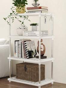 4 niveles, estante de almacenamiento moderno y minimalista independiente para aperitivos para dormitorio, Estante de almacenamiento - Blanco - Ver 3