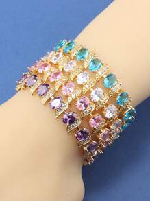 Elegantes Luxus 18K Goldplattiertes Armband mit mehrfarbigen synthetischen kubischen Zirkonia-Steinen, Kupfer-Gliederkette, Hochzeit & Bankett Mode Schmuck für Frauen