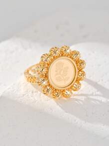 1pc 22K Gold Plated Copper Material Women's Ring, Unique & Personalized Design With Laser Engraved Patterns, Adjustable Size, Great Gift For Lover, Daily Wear Or Mother's Day