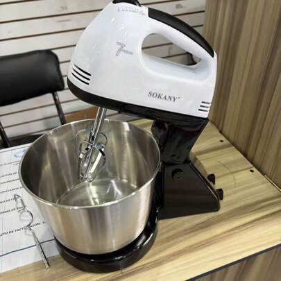 Juego de Batidora Eléctrica de Mano de 7 Velocidades,Batidor De Huevos Eléctrico Para El Hogar, Cubo De Acero Ino,Aparatos de cocina,Batidoras,Batidoras de pie