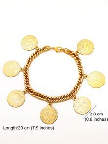 1 件奢华镀金硬币手链金色时尚里拉手镯阿拉伯男女婚礼派对珠宝 - 金黃色 - 查看 5