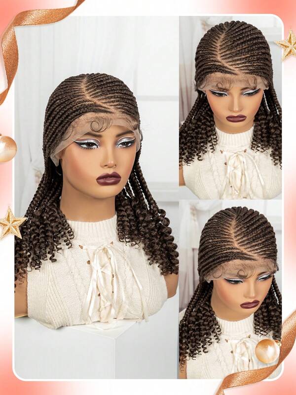 A ANYTIME Knotless Box Braids Wigs Hand Braided Synthetic Lace Front Box Braided Wigs With Loose The End For Women Full Lace Frontal Wigs For Women With Baby Hair