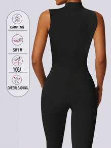 DINBEY Mono sin mangas de unicolor con cremallera para mujeres, ideal para yoga y actividades al aire libre, que levanta las caderas y estiliza el vientre. Apto para primavera y verano.