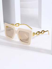 1 件女士大框金链装饰时尚眼镜，时尚夏季配饰，适合夏季海滩度假、户外、旅行等各种场合 - 彩色 - 查看 13