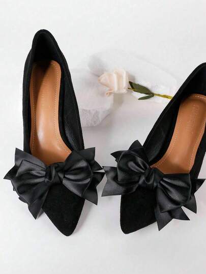 2pcs Detachable Polyester Bow Shoe Decorations, Fashionable Elegant Cute Shoe Accessories For High Heels, Shoes, Sandals, Women Shoes, Bags, Clothing Accessories