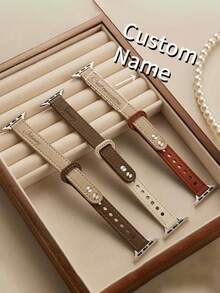 [Customized]Personalized Custom Name PU Leather Magnetic Band Compatible With Apple Watch Series 10/9/8/7/SE Smart Sports Wristband Perfect Gift Compatible With Watch 46mm 42mm 49 41 45 44 42 40 38 Birthdays Holidays - Two-color - View 1