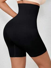 1pc Seamless High Waist Button Closure Boyshort Panty, Postpartum Shapewear To Slim Waist And Lift Buttocks