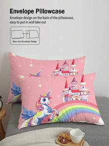 Conjunto de cama com tema de unicórnio 4 peças para crianças, incluindo capa de edredom, lençóis confortáveis, 160x240cm/220x240cm