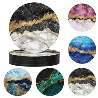 6pcs Round Marble Print Coasters, 10cm/2mm Thick Decorative Drink Coasters With Non-Slip Rubber Backing, Heat Resistant Cup Mat For Coffee Mugs, Beverages, Home, Kitchen, Parties, Festivals, Gifts