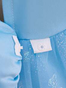 H HIBOBI Baby Girl Asymmetric Sleeve Butterfly Print Tulle Party Dress, Birthday Outfit - Blue - View 3