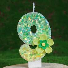 绿色花卉星光闪亮数字蜡烛，生日派对房间装饰，生日礼物，周年庆典手工制作，婚礼 - 綠色 - 查看 13