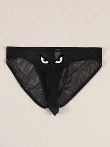 Men's Sexy Eyes Print Breathable Comfortable Pouch Daily Wear Thong - Black - View 2