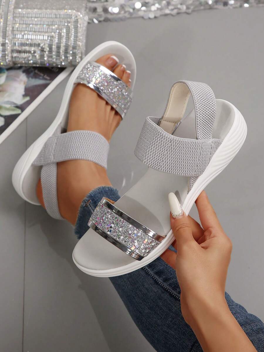 女士加大码轻便运动凉鞋，舒适平底休闲户外沙滩鞋，露趾，夏季