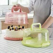 Caja redonda de almacenamiento de pastel 2024, contenedor de cupcakes de mano, caja de pastel, herramienta de cocina de plástico para bar, suministros de cumpleaños - Multicolor - Ver 2