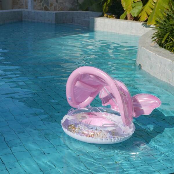 قطعة واحدة حلقة السباحة للأطفال بشكل ذيل سمكة ذات نمط سماء النجوم البنفسجية مع مظلة