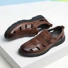 CAMEL CROWN Men's Casual Shoes, Summer Casual All-Match Hollow Business Sandals, Breathable Genuine Leather Soft Sole Comfortable Beach Shoes - Brown - View 2