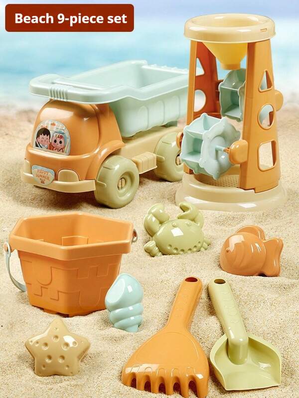 Table d'eau pour enfants avec parasol, Ensemble de 5 pièces de jouets de plage, Outils pour jouer dans le sable. Piscines gonflables d'été pour enfants avec toboggan. Les accessoires sont de couleurs aléatoires.