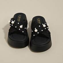 Women's Fashion Full Match Spring/Summer Outdoor Beach Non Slip Comfortable Breathable Casual Thick Bottom Height Raising Sandals - Black - View 2