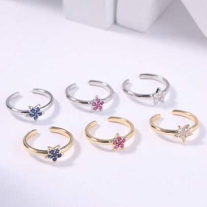 1 件华丽星形方晶锆石 18k 金露趾戒指，非常适合夏季海滩出游