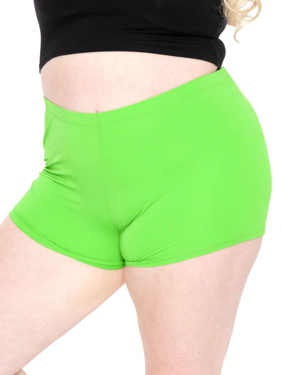 STRETCH IS COMFORT Women's And Plus Size Nylon Booty Shorts | Small - 3X - Neon Lime - View 1