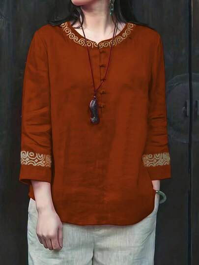 Camisa casual de cuello redondo con bloques de color tejida para mujer, primavera