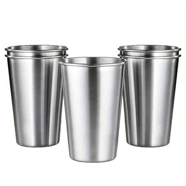 4 piezas Taza de acero inoxidable, taza de cerveza, taza de café, práctica taza de agua de capa simple para beber frío, taza de té de metal, 8 oz/12 oz /16.9 oz
