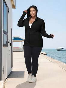 Áo khoác dài tay đơn giản, thường ngày, chống nắng dành cho nữ cỡ lớn năm 2025, màu đen, thích hợp cho mùa xuân. - màu đen - Xem 5