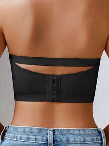 Women's Front Closure Bra Wireless Lace Comfortable Padded Seamless Anti-Slip Push Up Full Coverage Breathable, Black - Black - View 2