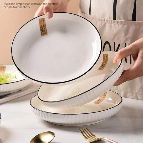 1pc White Plate Set, Salad Plate, Steak Plate. Portable And Durable Ceramic Dish Essential For Outdoor Picnic, Crafted For Healthy, Lightweight And Suitable For Modern Living