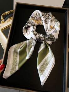 A Lady Printed Spring And Summer Scarf Scarf Color Combination Senior Sense Neck Thin Daily - Green - View 5