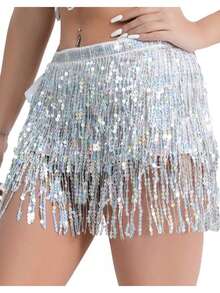 性感女士肚皮舞臀巾裹腰带亮片流苏臀巾裹裙吊带连衣裙流苏裙套装 - 彩色 - 查看 4