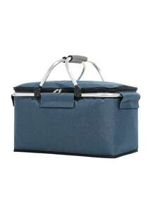 1个可折叠野餐篮，牛津布保温篮，超大空间，隔热、保冷、保鲜，防水防潮，坚固耐用不易生锈，茶咖啡篮，多功能野餐包，适合作为户外旅行、露营野餐、户外冰袋和食物储存的储物篮。