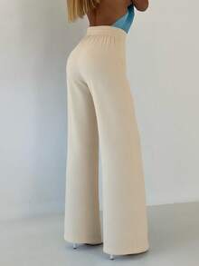 女士休闲纯色直筒长裤，松紧腰带方便穿着，办公室女士日常长裤适合通勤、约会、夏季度假、商务休闲