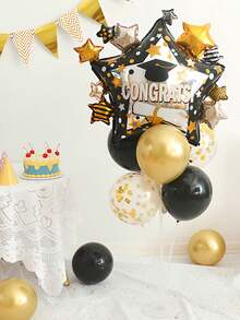 9pcs Graduation Theme Balloon Set, Starry Foil Balloons, Black Gold Metal Latex Balloons For Graduation Party, Graduation Ceremony Decor - Multicolor - View 2