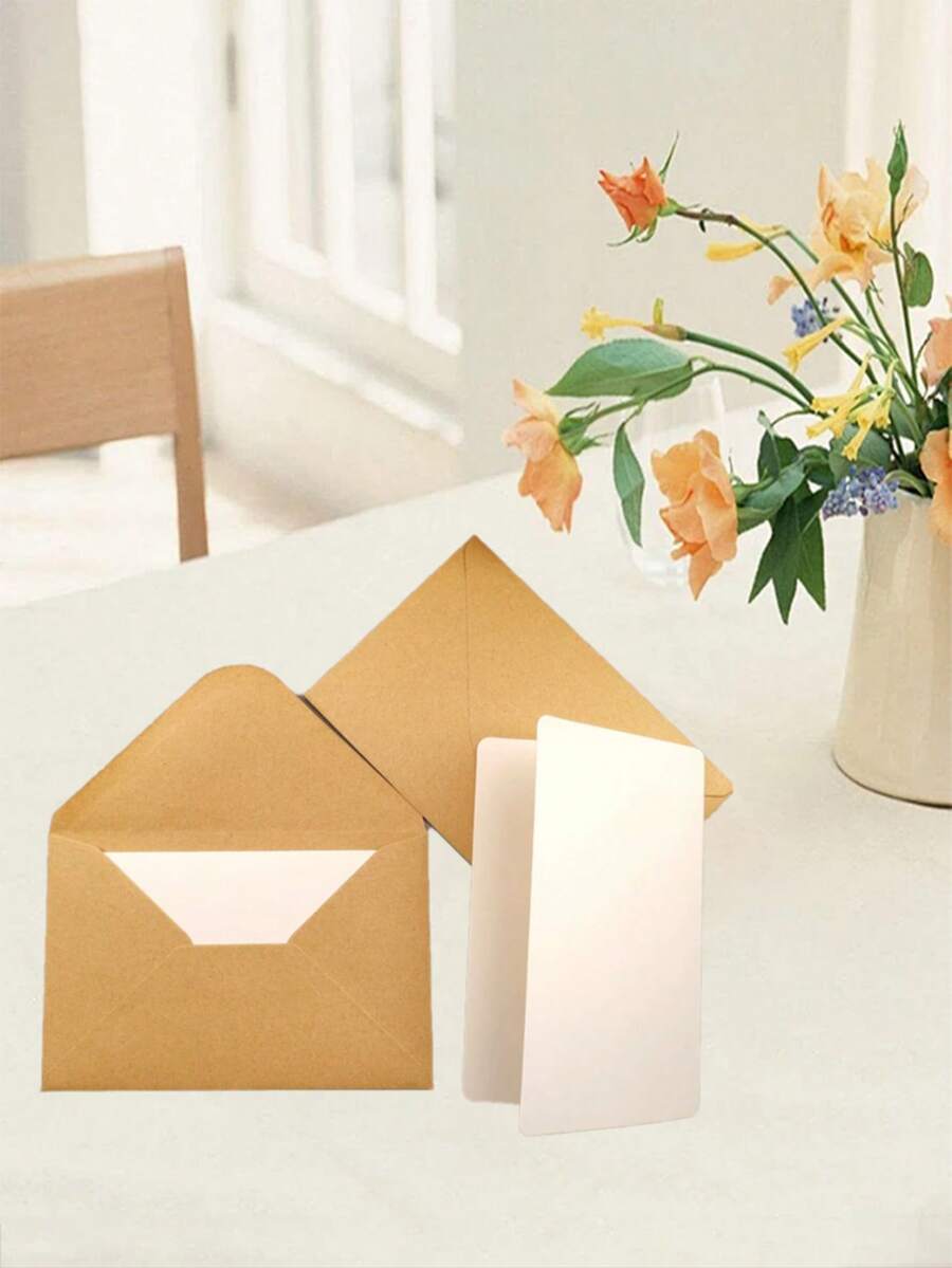 10 件复古牛皮纸自粘信封、手写空白贺卡、公司用文具返校 - 彩色 - 查看 1